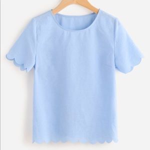 Powder Blue Scallop Edge Tunic Top